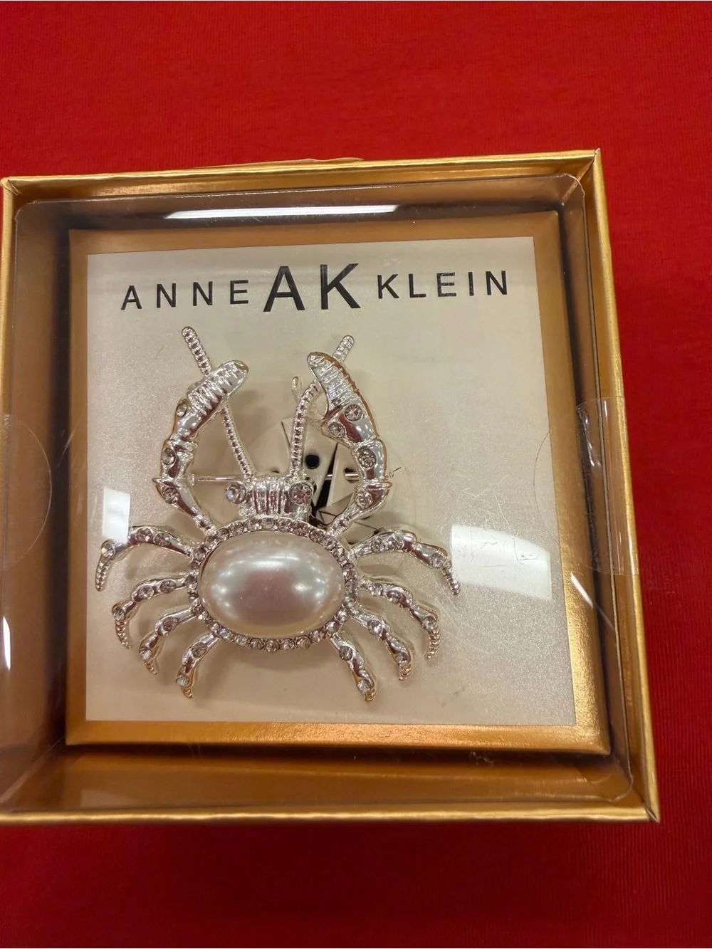 Anne Klein Silver-Tone Crab Brooch with Central Pearl